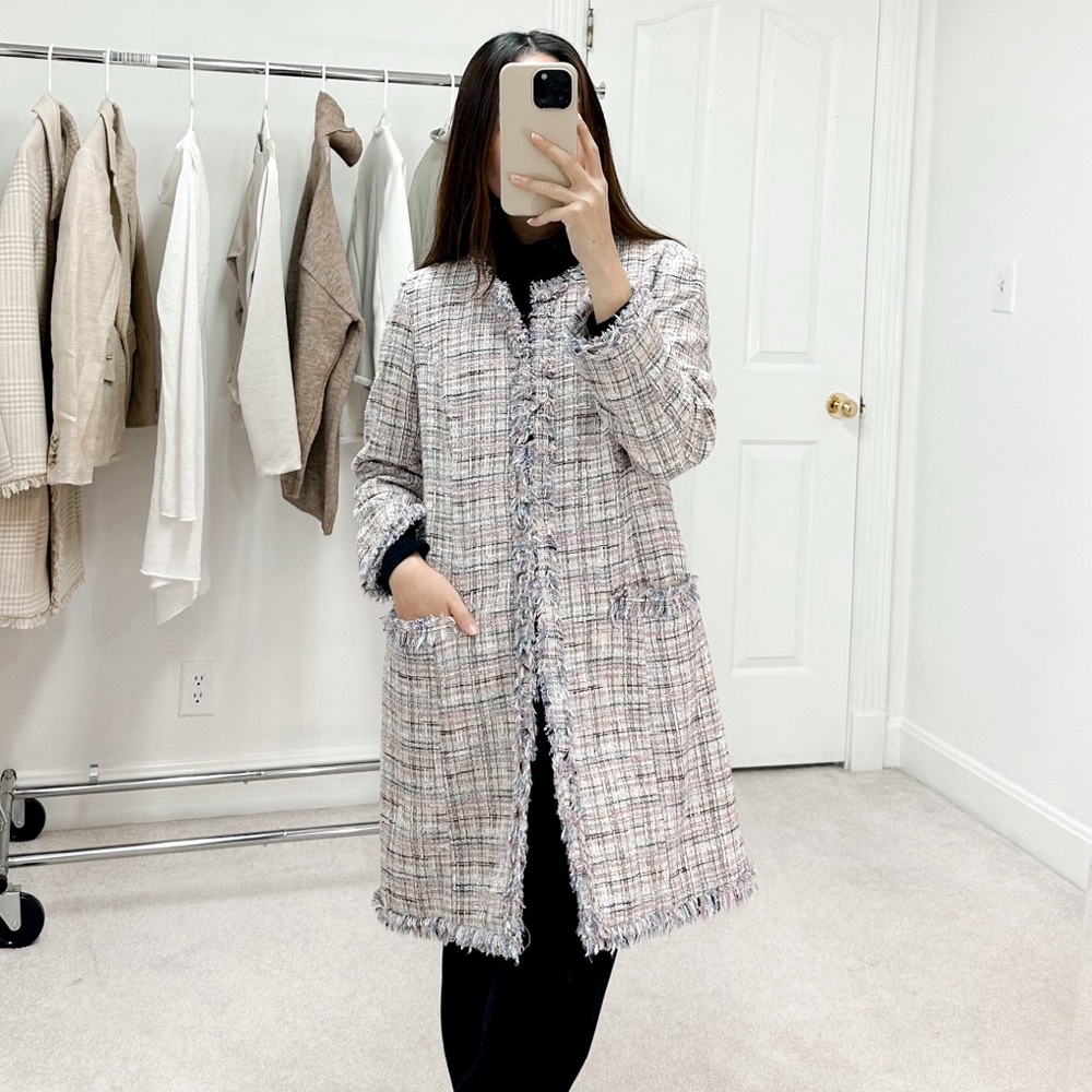 Tyler Boe Madeline Boucle Tweed Jacket in Pink